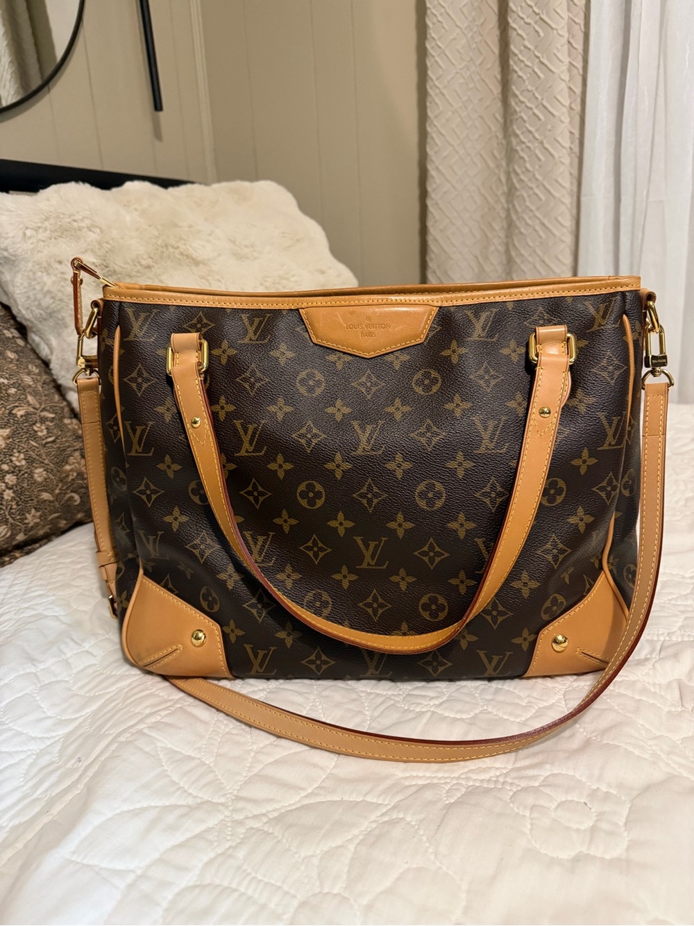 Louis Vuitton Monogram Canvas Tote with Tan Leather Trim